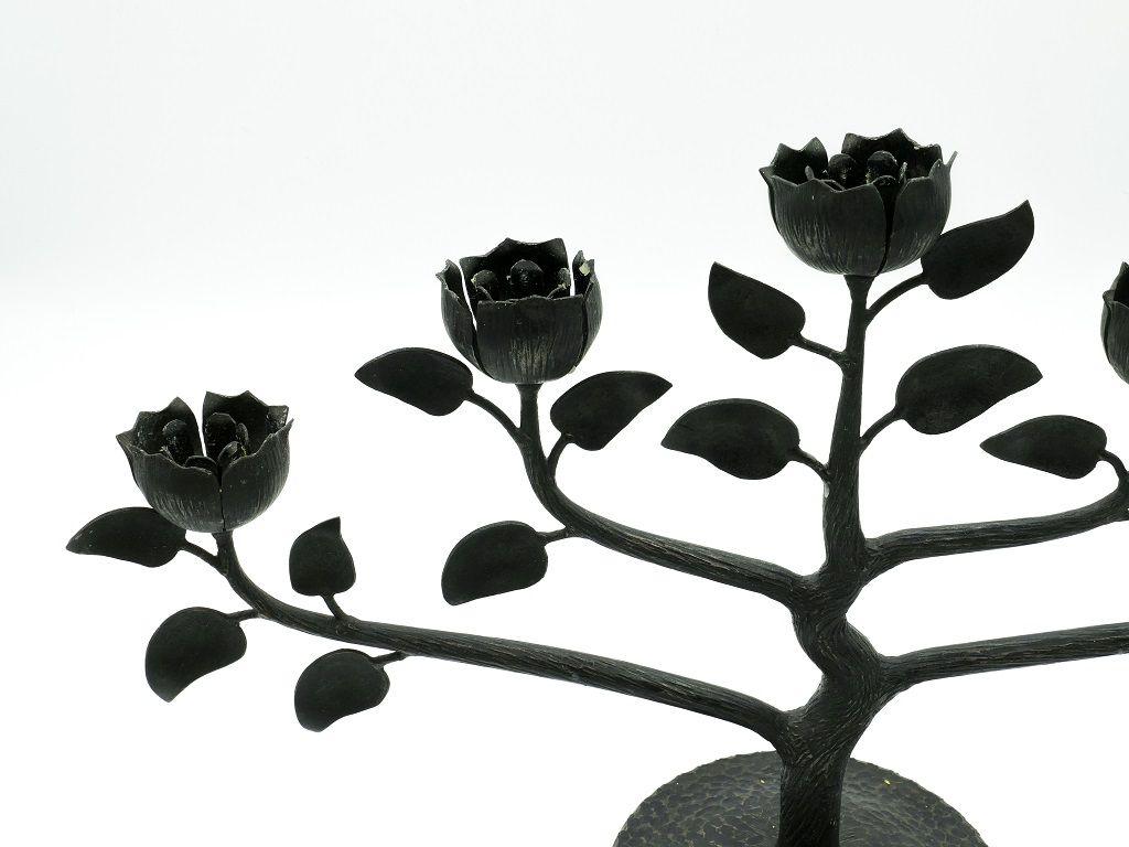 European Floral Candleholder, Black, Iron Made, Northern Europe Mid-20th Century