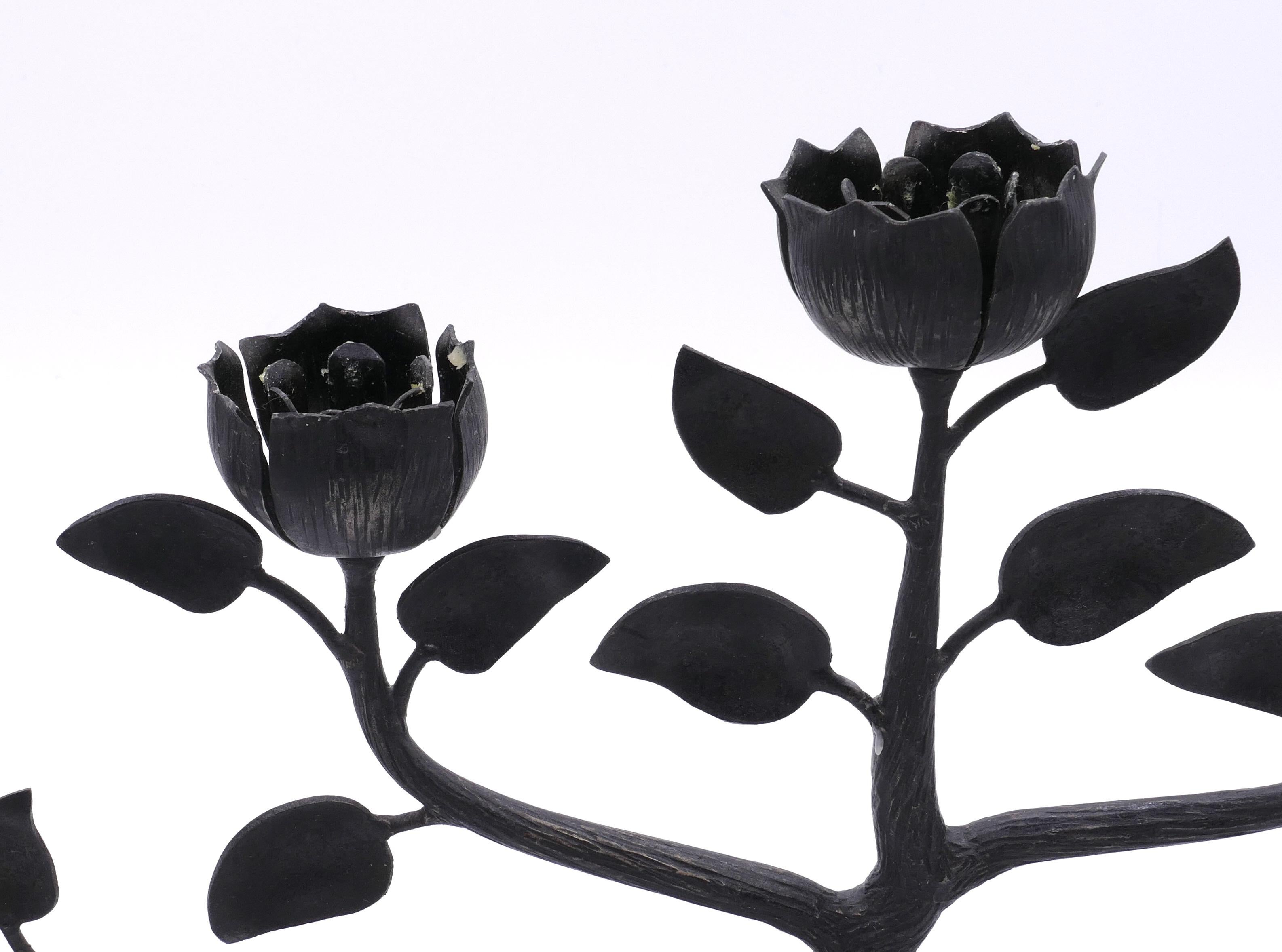 Floral Candleholder, Black, Iron Made, Northern Europe Mid-20th Century In Good Condition In Roma, IT
