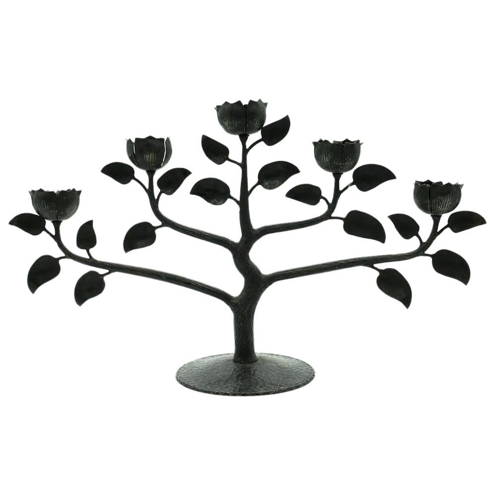 Floral Candleholder, Black, Iron Made, Northern Europe Mid-20th Century