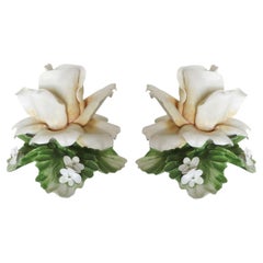Floral Capodimonte Candlestick Holders by Mira Porcelain Italy, Pair