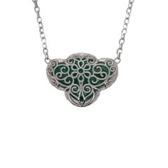 Floral Carved Emerald & Diamond Pendant in 18K White Gold