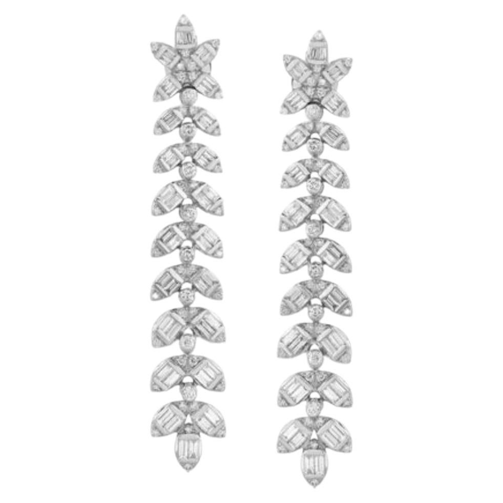 1.82ct Baguette Diamond 14K White Gold Drop Earrings For Sale