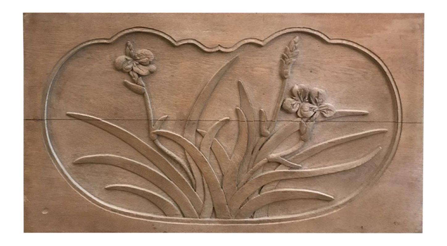 North American Floral Caved Oak Relief Mounted on Acrylic Panel For Sale