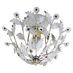 Floral Ceiling Light With White Flowers and Leaves