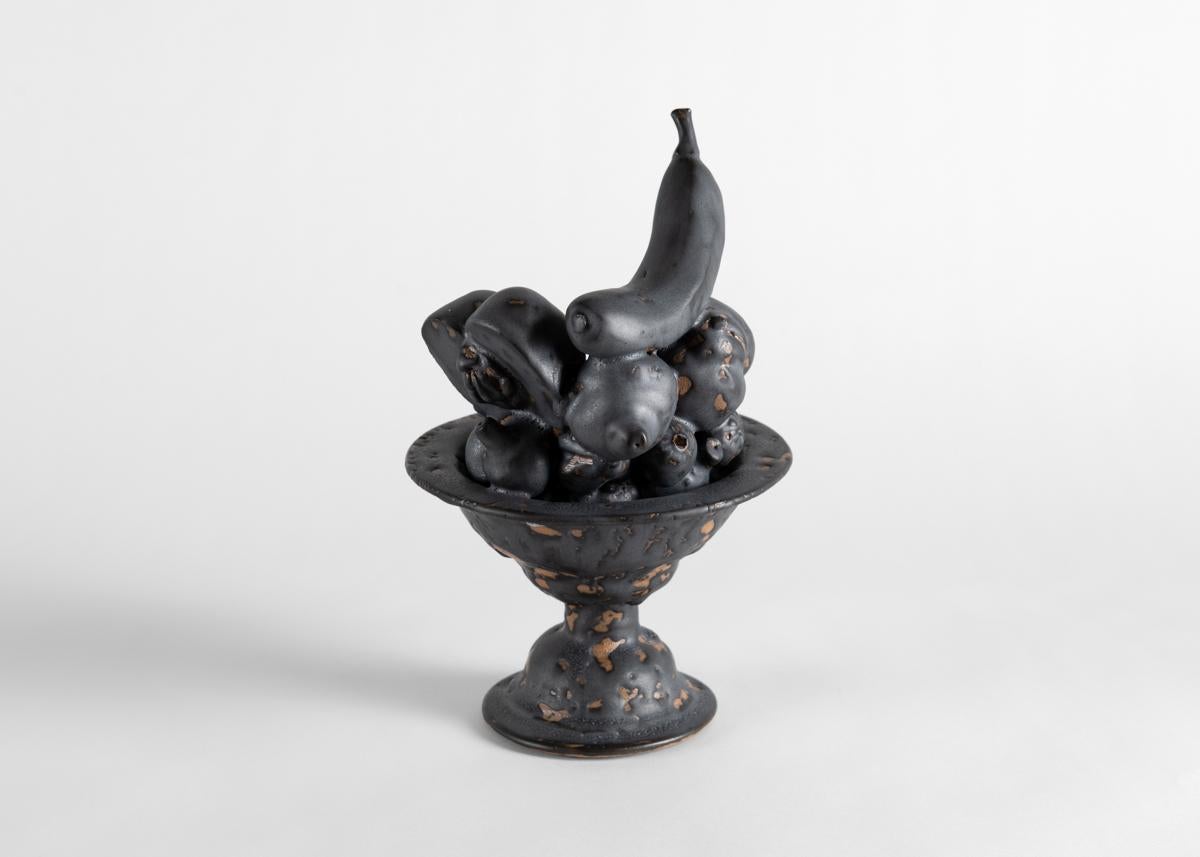 American Floral Ceramic Sculpture in Metalic Glaze, United States For Sale