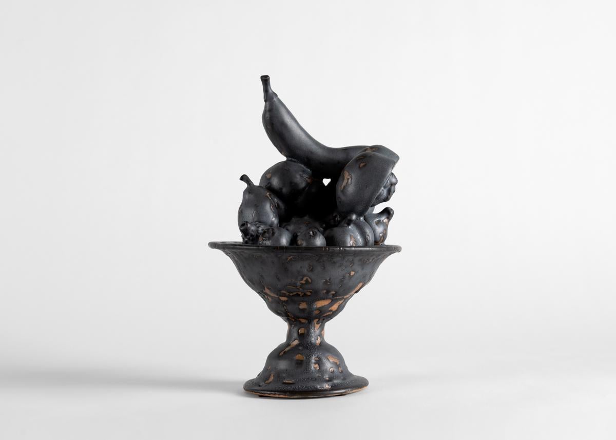 Contemporary Floral Ceramic Sculpture in Metalic Glaze, United States For Sale