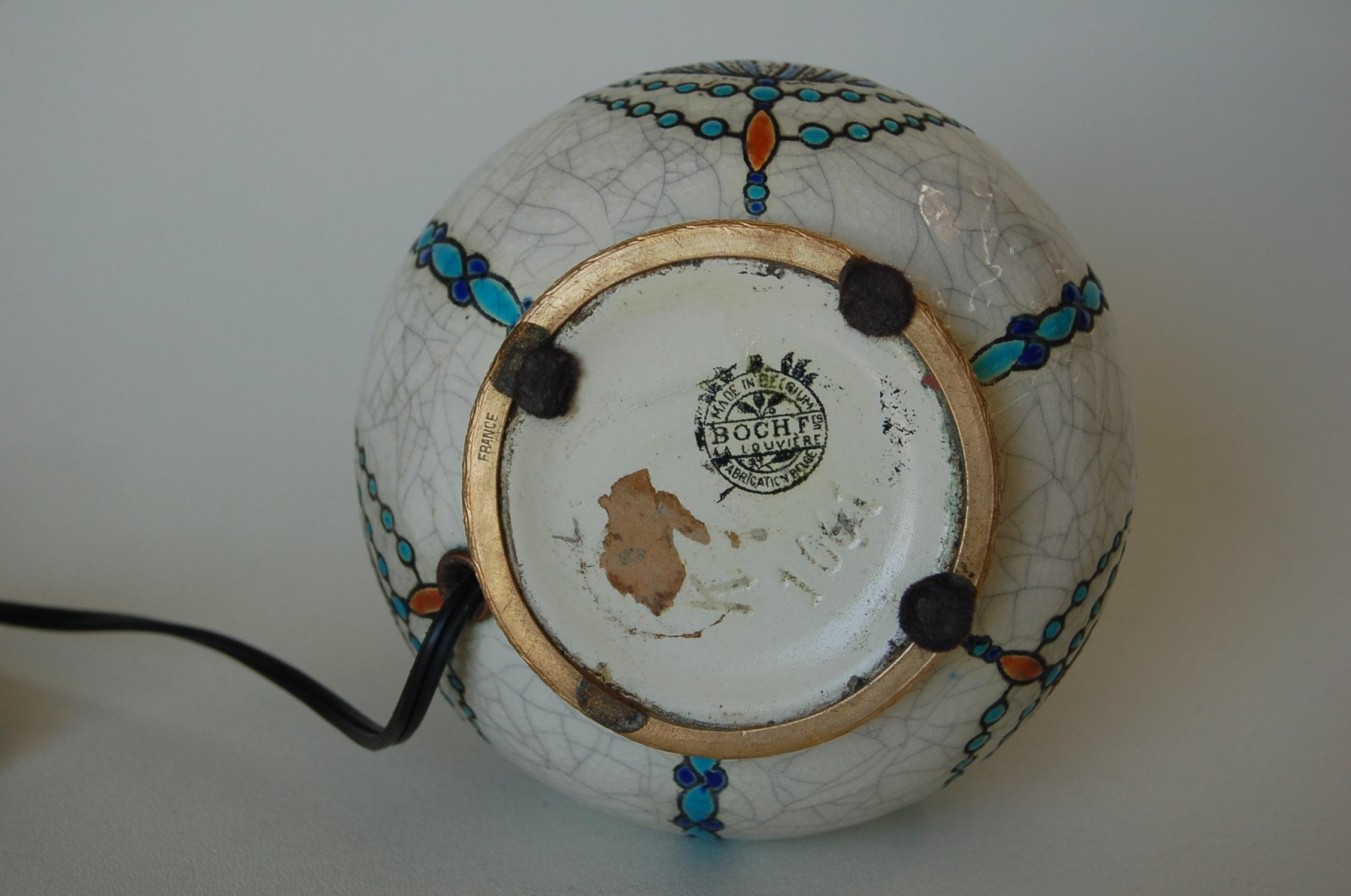 Belgian Floral Ceramic Table Lamp by Boch Freres Keramis
