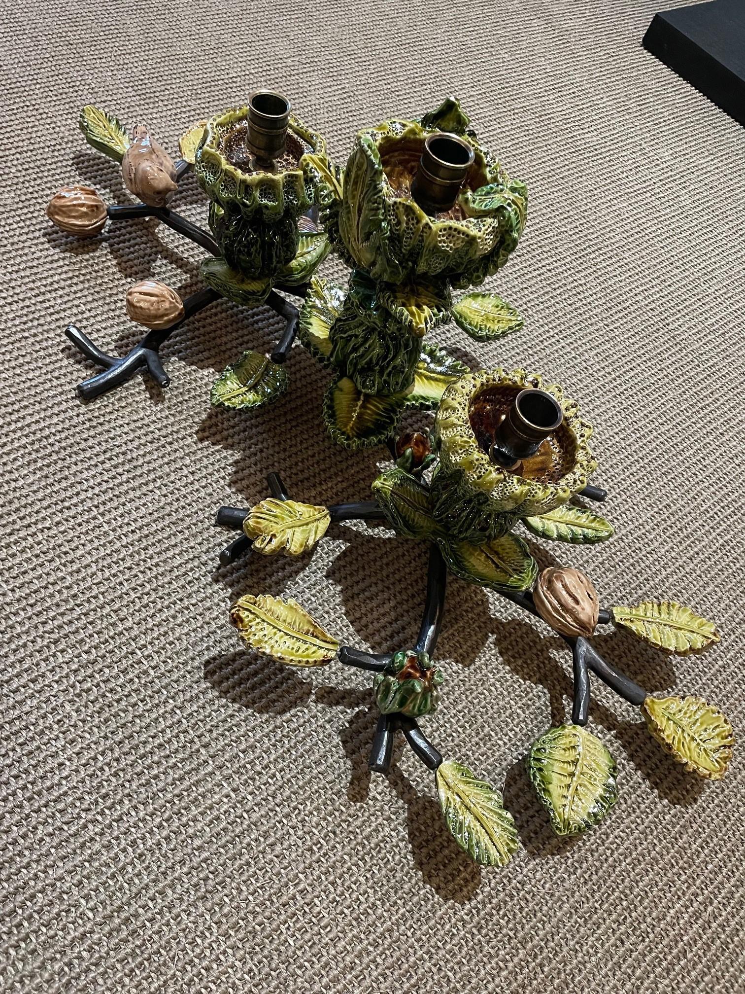 Vernissé Chandeliers céramique à fleurs en vente