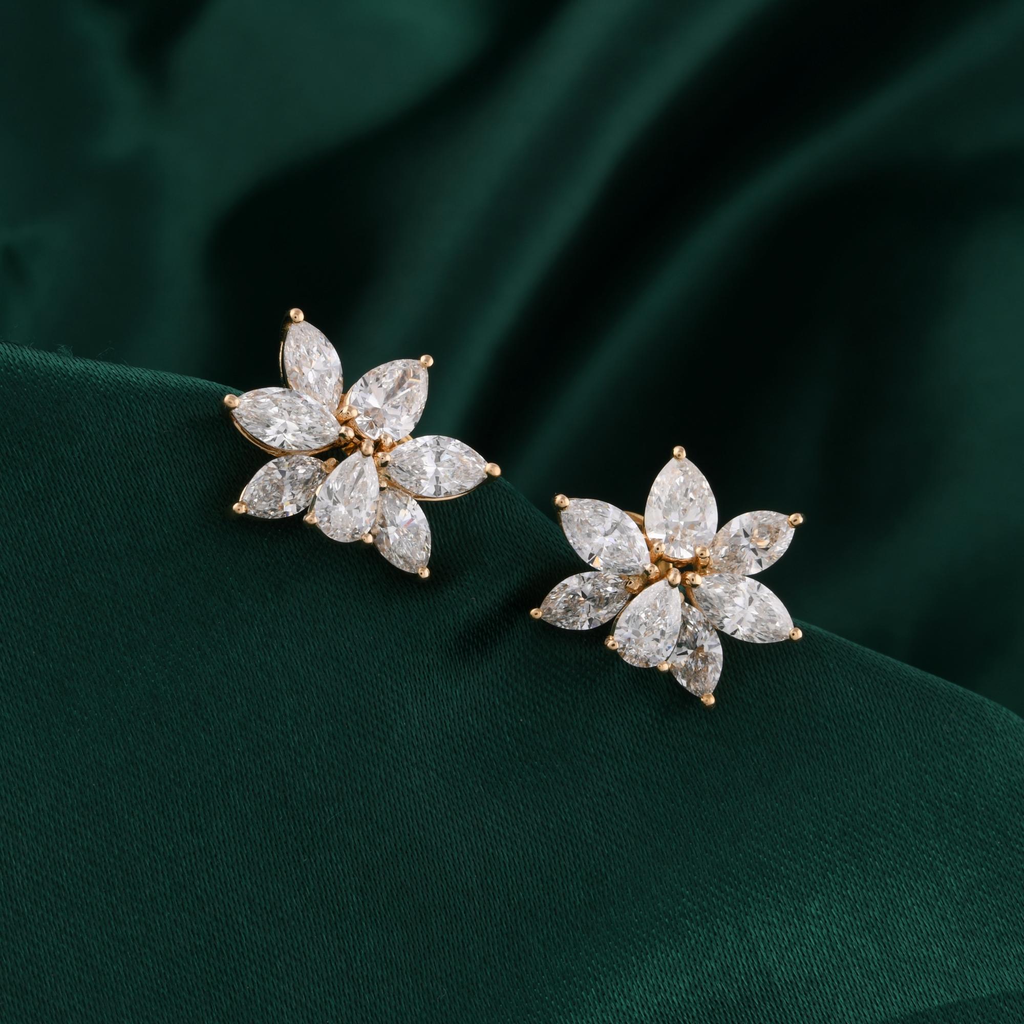 Boucles d'oreilles composées de diamants Marquise certifiés en or jaune 14k Fine Jewelry Pour femmes en vente