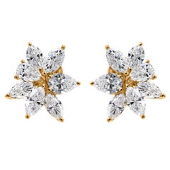 Floral Certified Marquise Diamond Stud Earrings 14k Yellow Gold Fine Jewelry