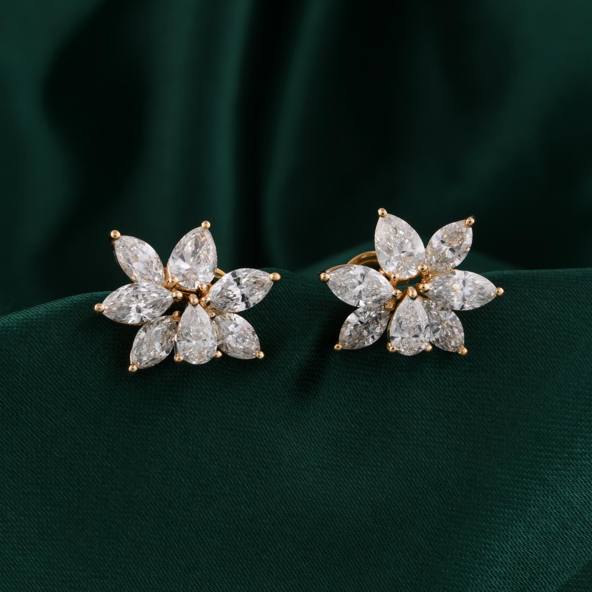 Moderne Boucles d'oreilles en or jaune 18k ornées de diamants Marquise certifiés floraux en vente
