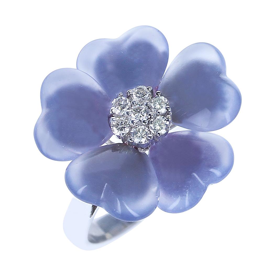 Floral Chalcedony Ring with Diamonds, 18K White Gold