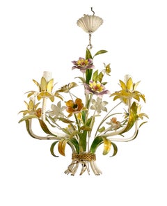 Floral Kronleuchter Bright Boho chic Glamour Italian Tole hand paint Metall , 1960s