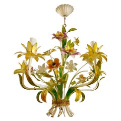 Floral Kronleuchter Bright Boho chic Glamour Italian Tole hand paint Metall , 1960s
