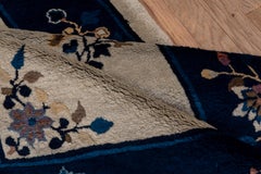 Floral Chinese Rug - Silver Field with Blue Border