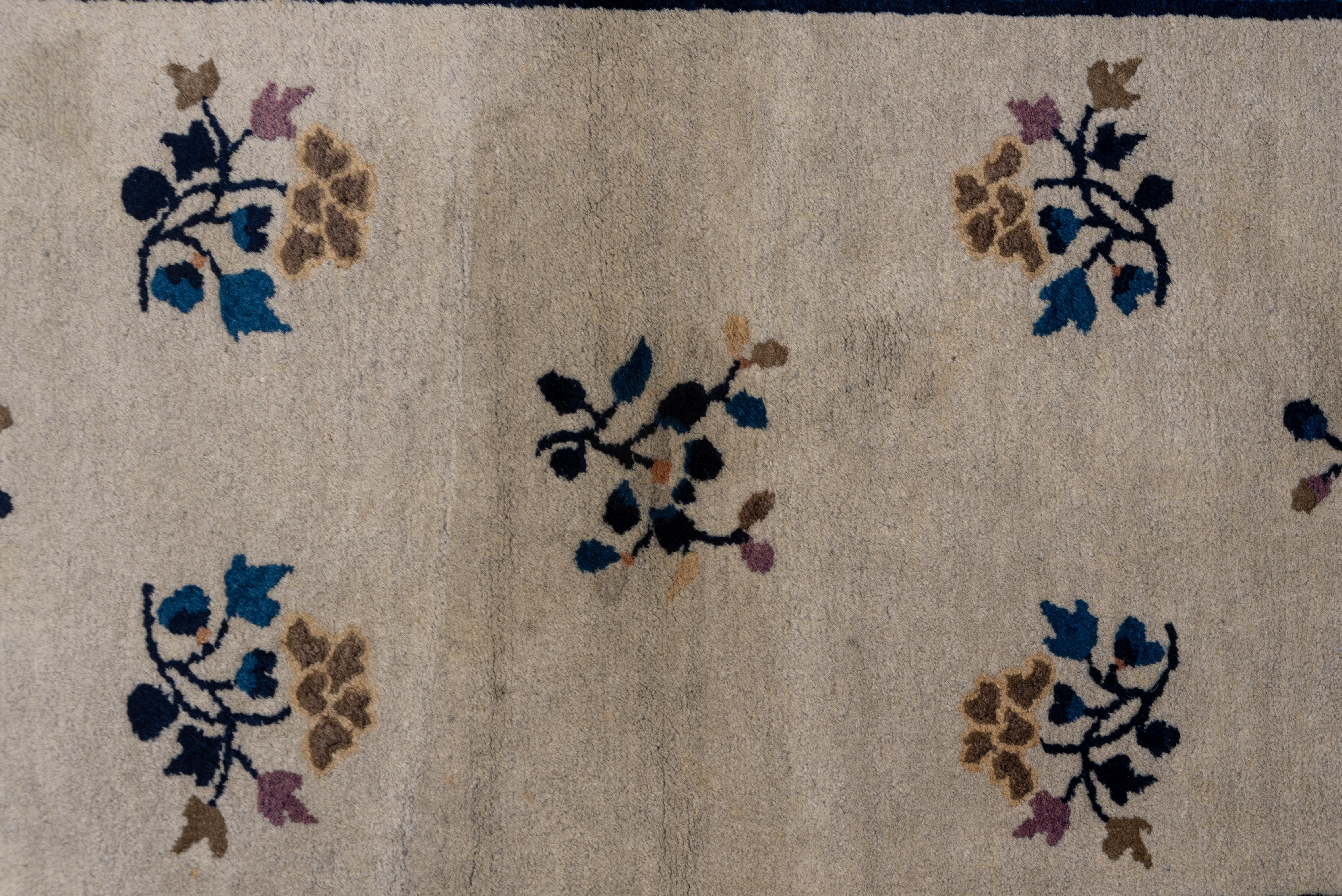 Wool Floral Chinese Rug - Silver Field with Blue Border  For Sale