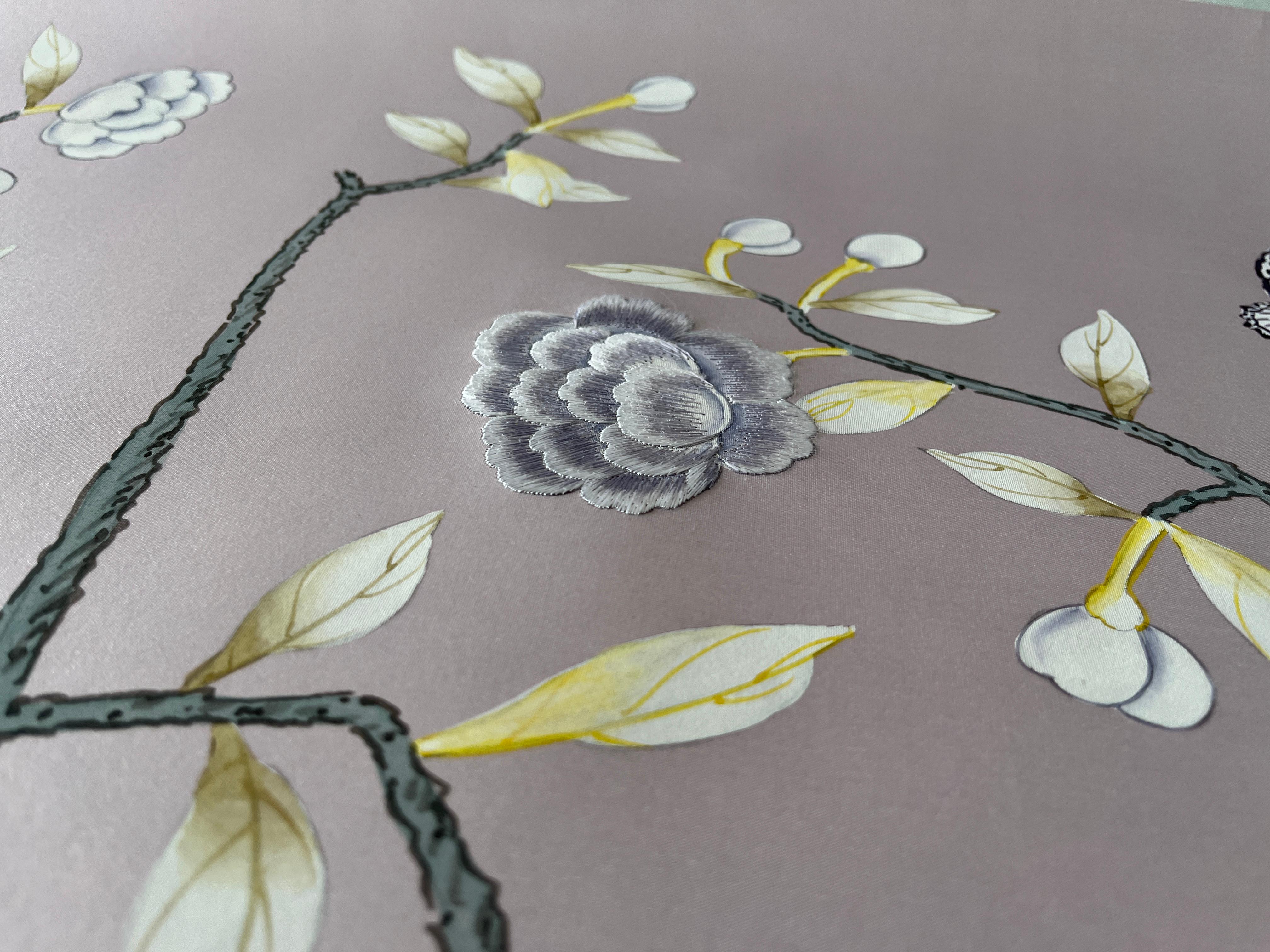chinoiserie flower wallpaper on silk