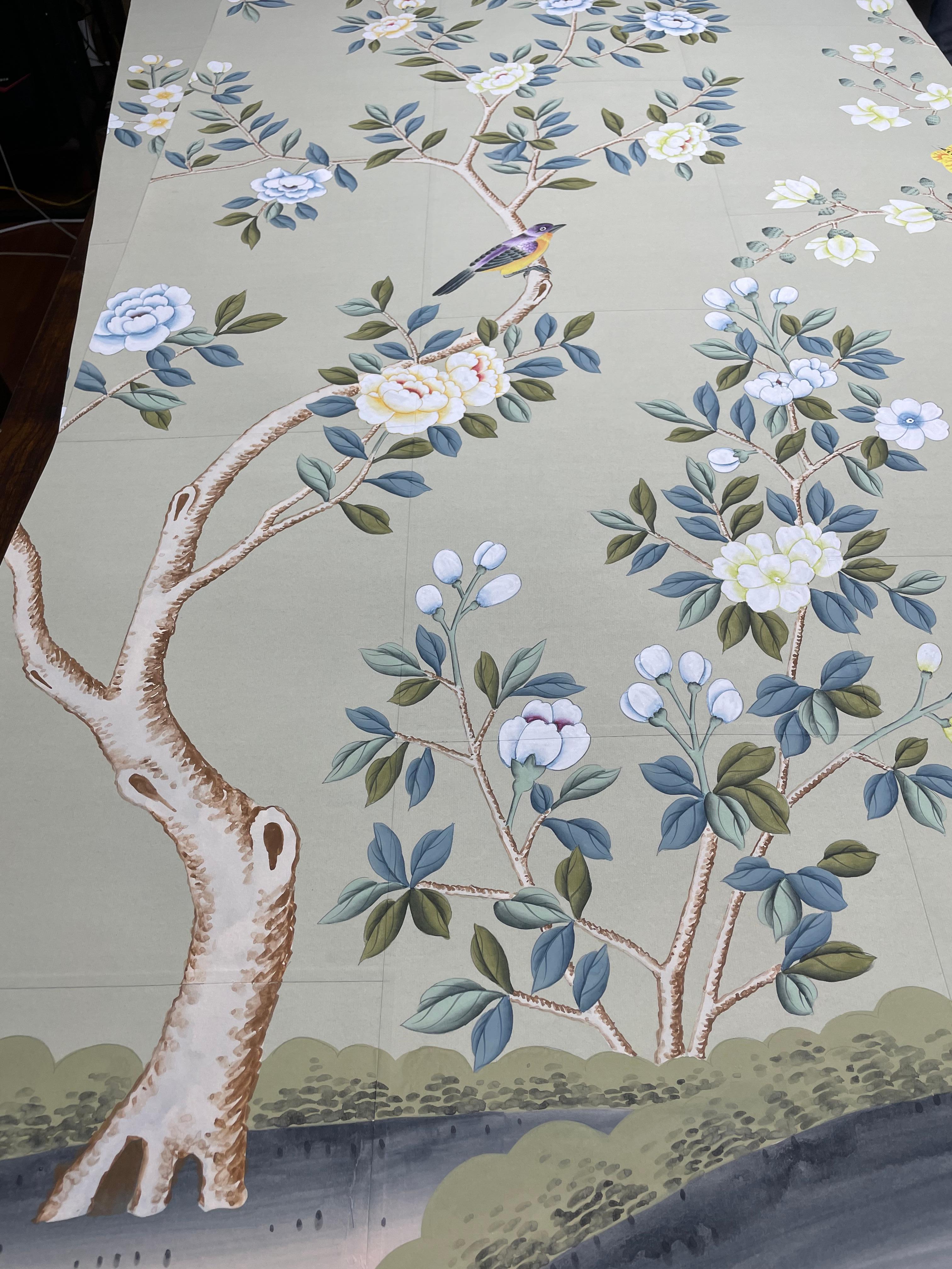 hand painted chinoiserie wallpaper