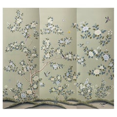 Papier peint à la main peint à motifs floraux de chinoiseries sur papier à thé, accepte des imprimés personnalisés