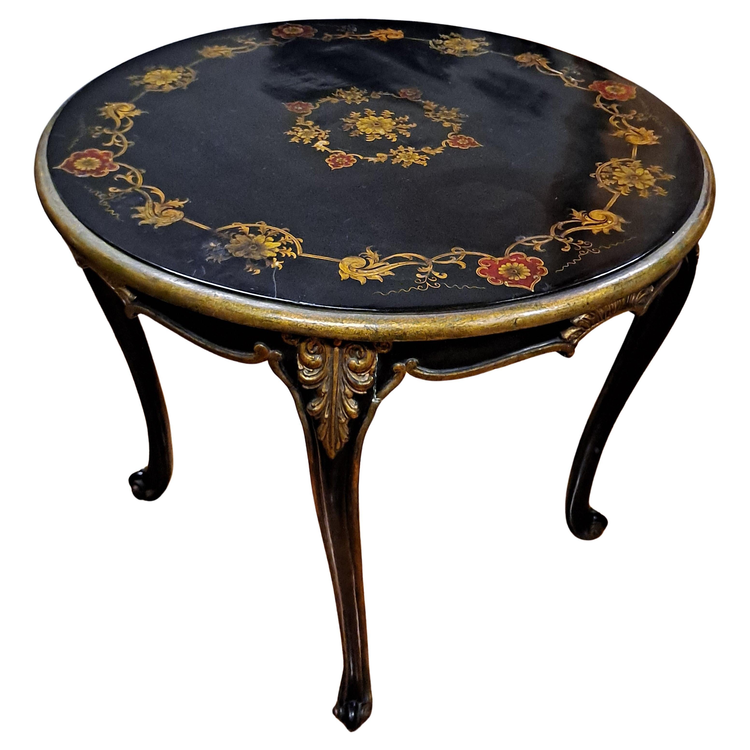 Floral Chinosserie Lacquered Center Table For Sale