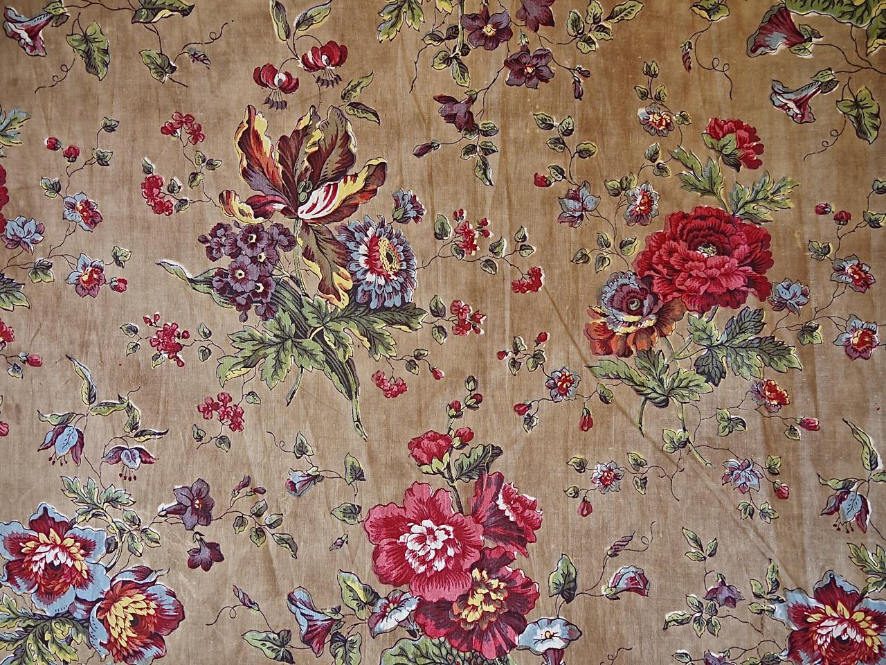 Floral Chintz Cotton Curtain, French, Early 19th Century 1