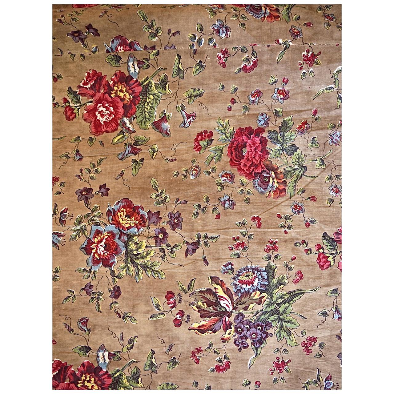 Floral Chintz Cotton Curtain, French, Early 19th Century