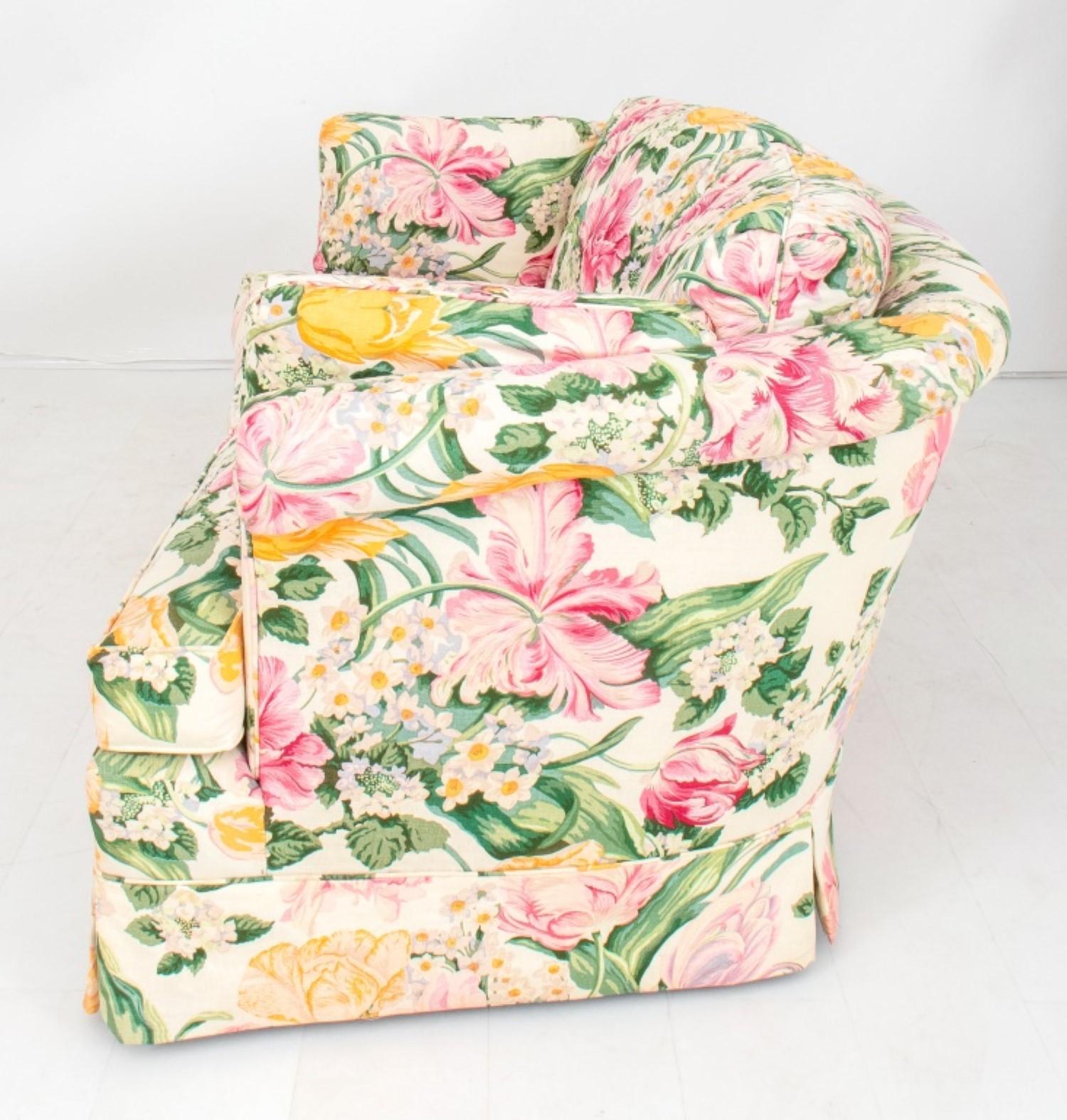 
The dimensions for the Floral Chintz Slipcovered Upholstered Sofa are approximately:

Height: 28