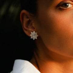 4.04ct Diamond Floral Cluster 14K Yellow Gold Stud Earrings