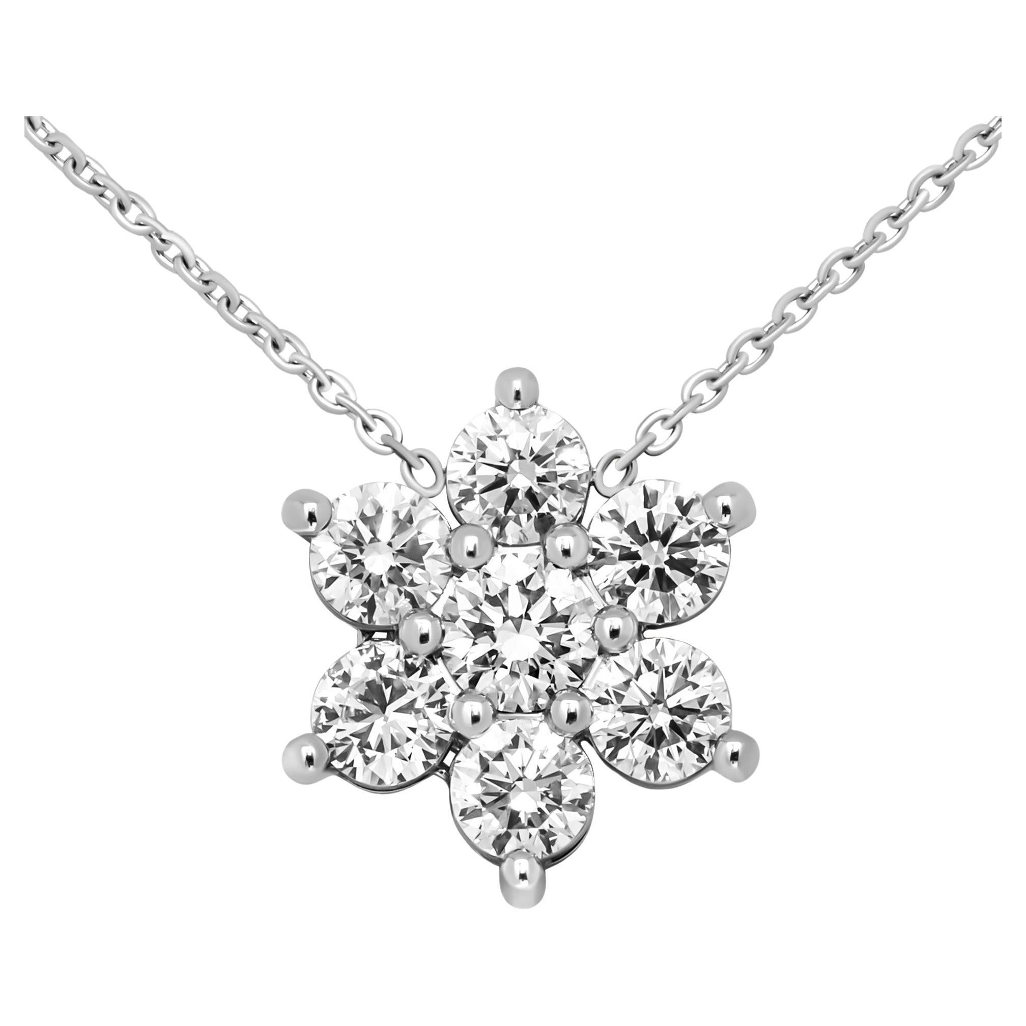 Floral Cluster Diamond Necklace in Platinum For Sale