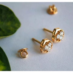 Floral Cluster Ear Stud Three Diamond 14k Gold Earring