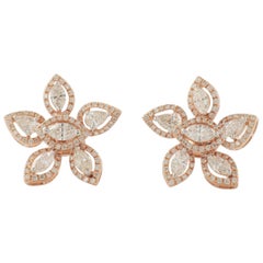 Floral Cluster Halo Fancy Diamond Stud Earrings in 14k Solid Gold (zertifiziert)