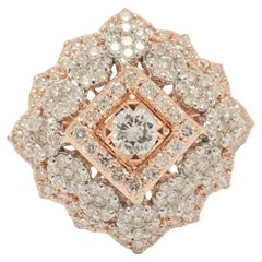 Floral Cluster Halo Natural Diamond Ring in 14K Solid Gold (Certified)