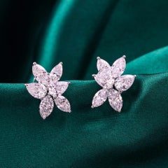Floral Cluster Marquise & Pear Diamond Stud Earrings 4.60ct in 18K White Gold