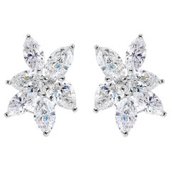 Floral Cluster Marquise & Pear Diamond Stud Earrings 4.60ct in 18K White Gold