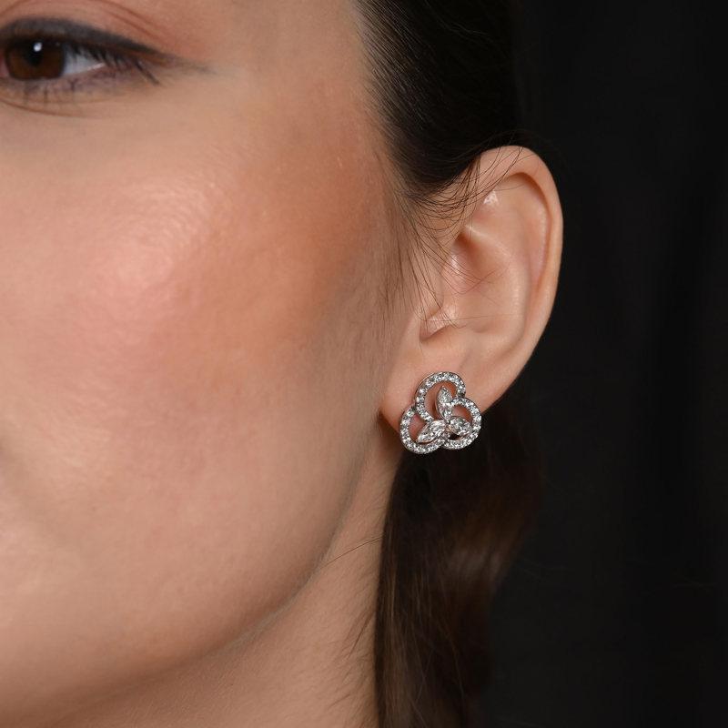 Art Deco Floral Cluster Moissanite Stud Earring 925 Sterling Silver Earrings Gift For Her