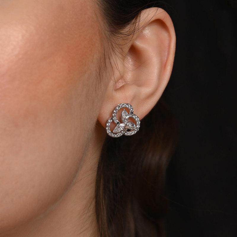 Floral Cluster Moissanite Stud Earring 925 Sterling Silver Earrings Gift For Her In New Condition In Chicago, IL