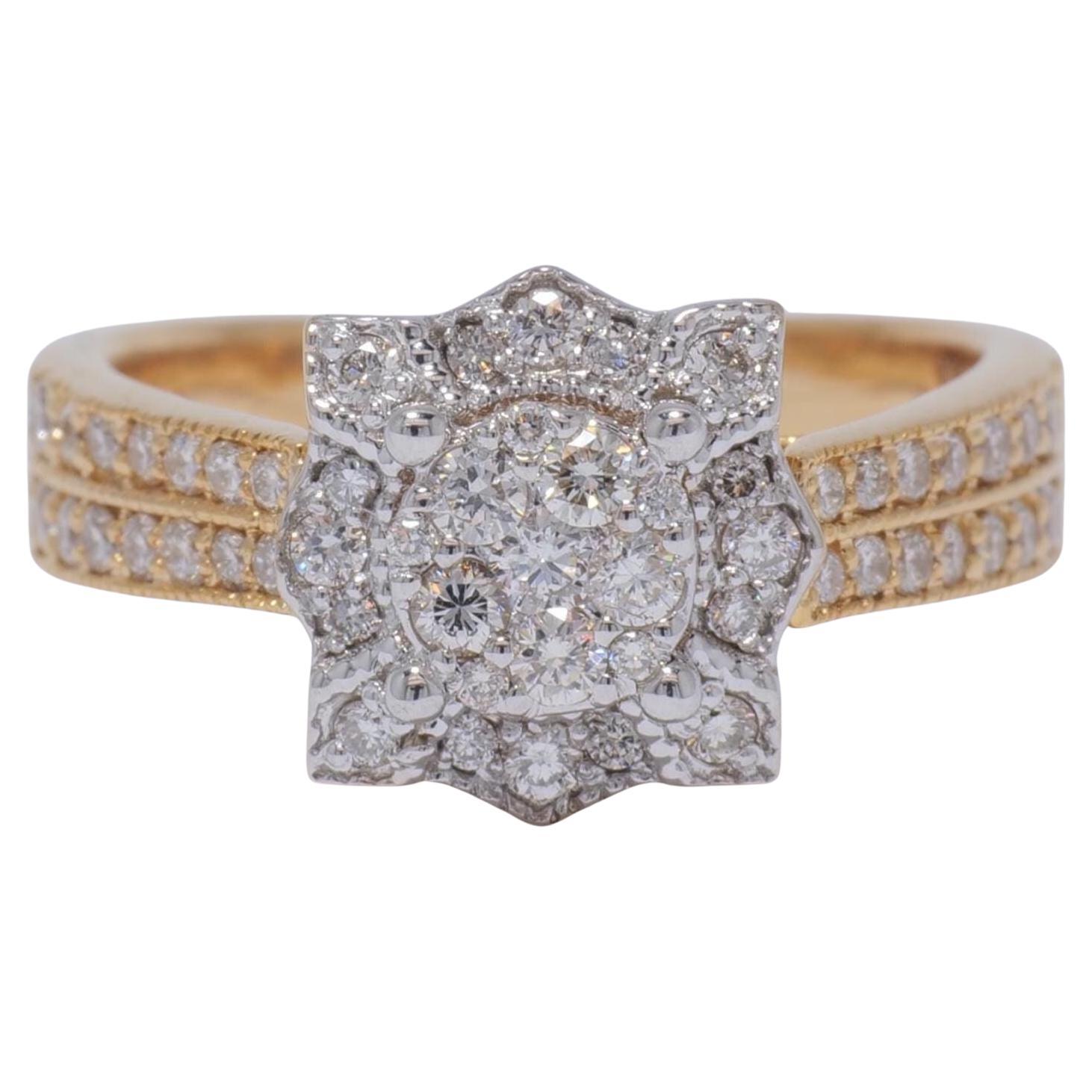 Floral Cluster Natural Diamond Proposal Ring in 14K Solid Gold (Certified)