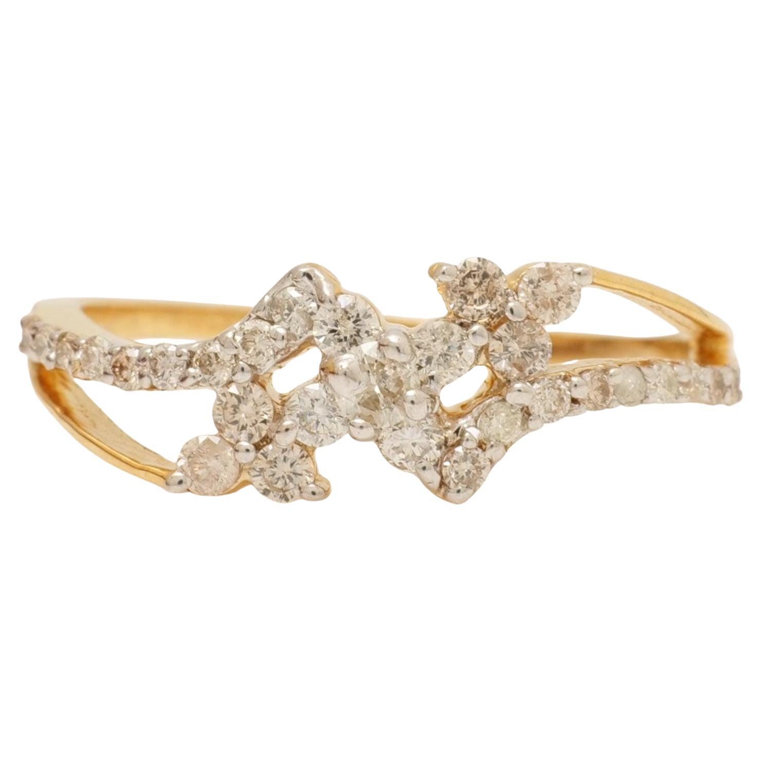 Floral Cluster Natural Diamond Ring in 14k Solid Gold (Certified)