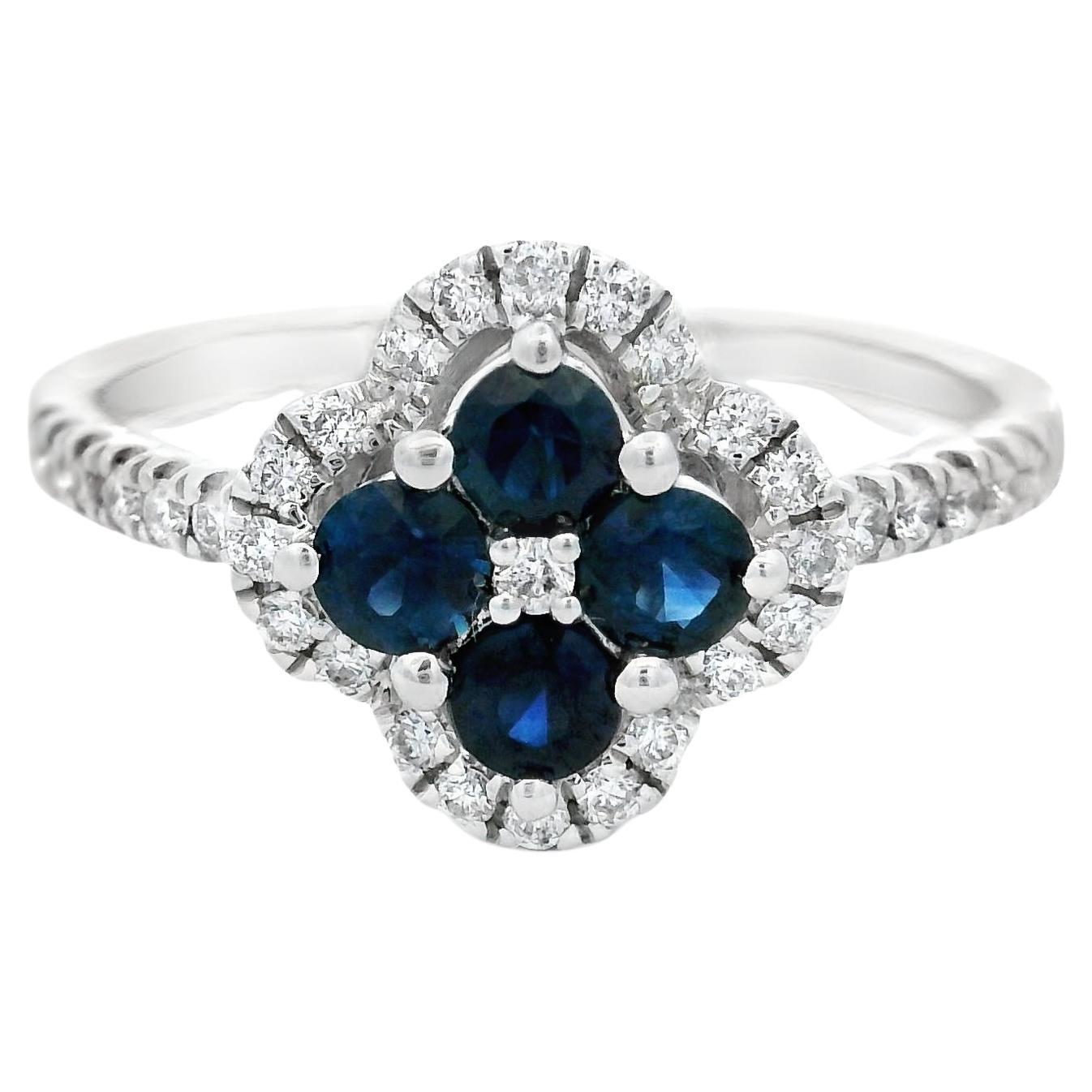 Anillo Racimo Floral de Zafiro y Diamantes en Oro Blanco de 14K Talla 7