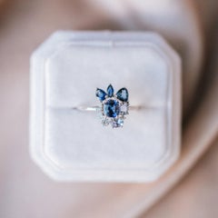 Floral Cluster Sapphire (1.03ct), Diamond and Tanzanite Ring in White Gold 14k