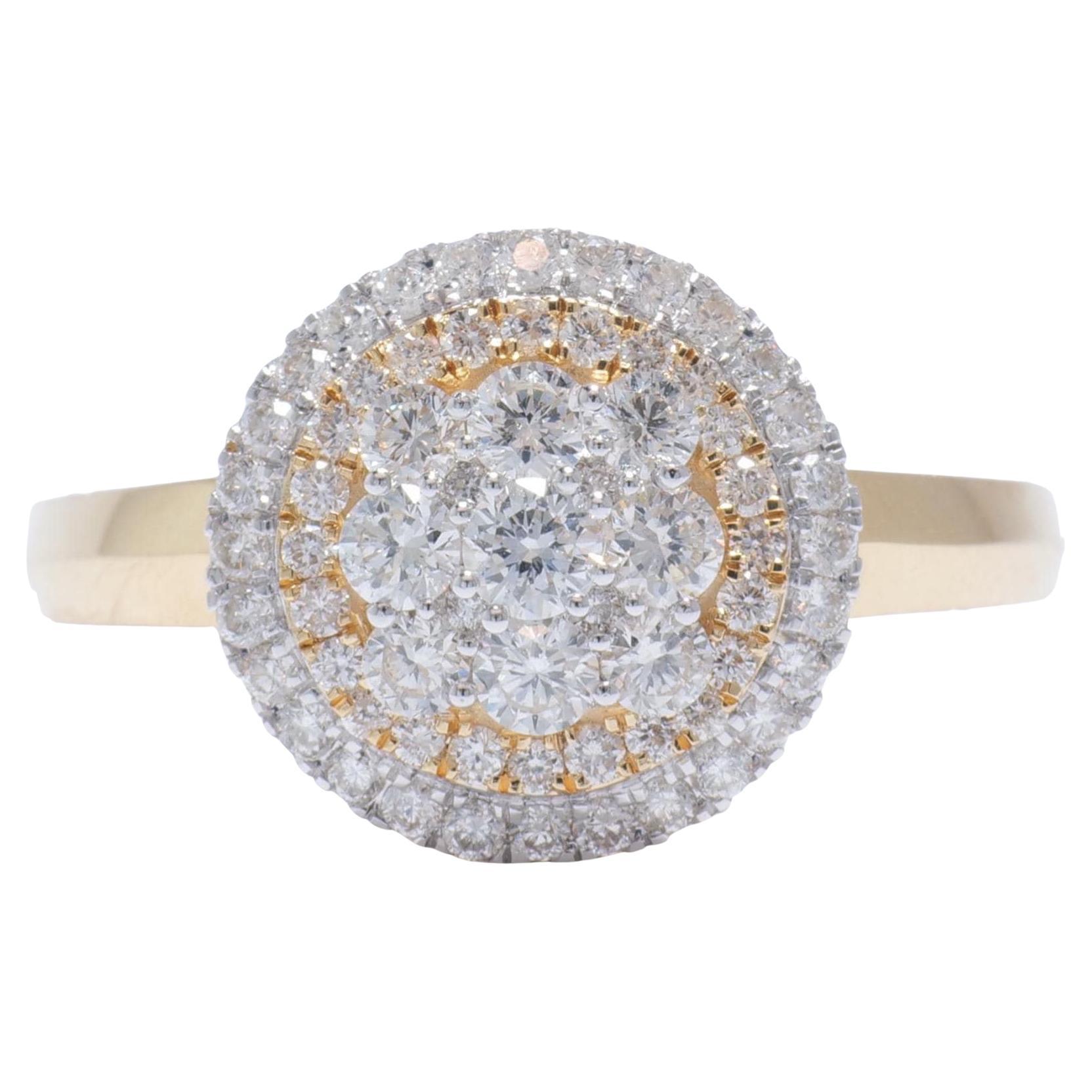 Floral Clustered Natural Diamond Ring in 14k Solid Gold (Certified)