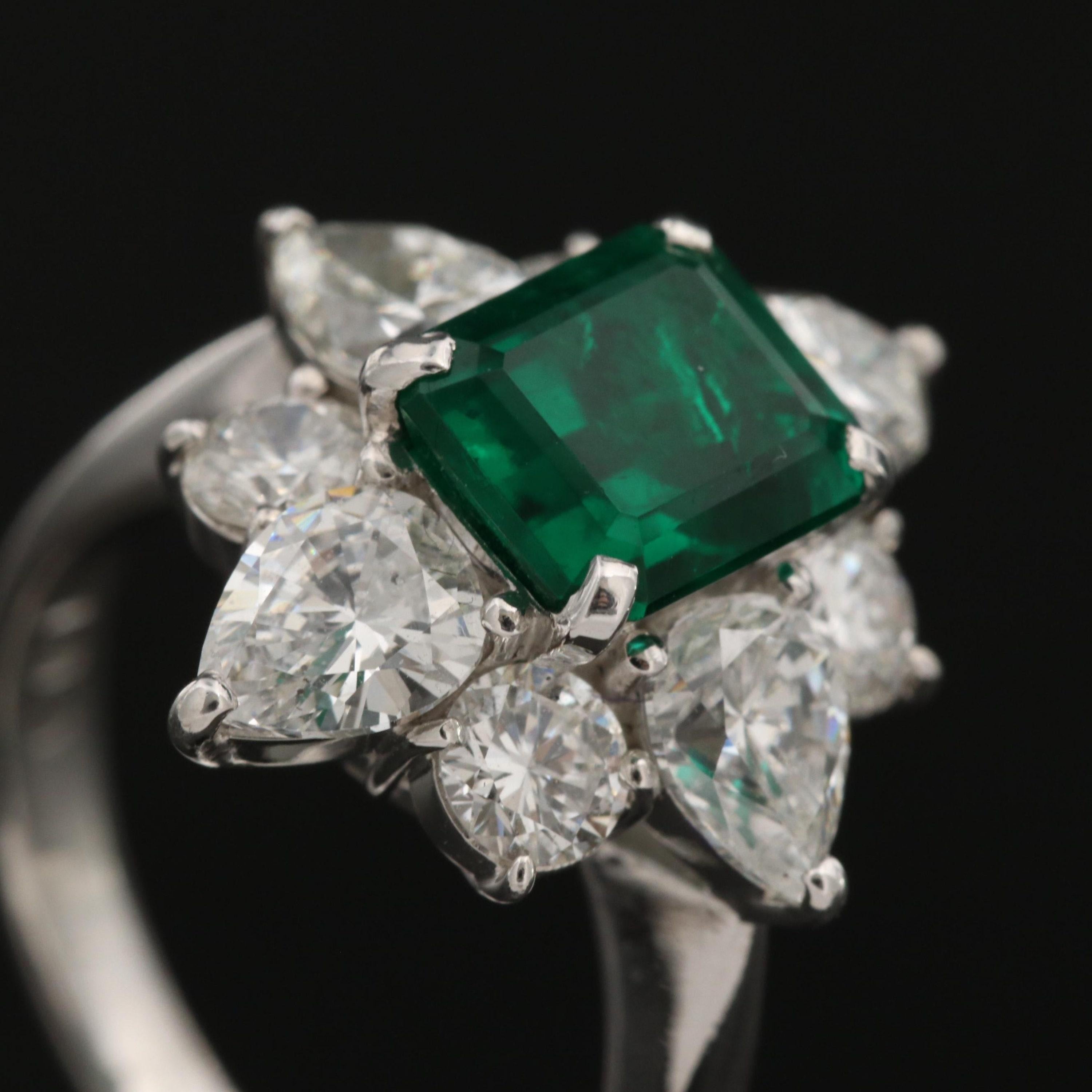 For Sale:  1.9 Carat Floral Emerald and Diamond Engagement Ring, White Gold Cocktail Ring 2
