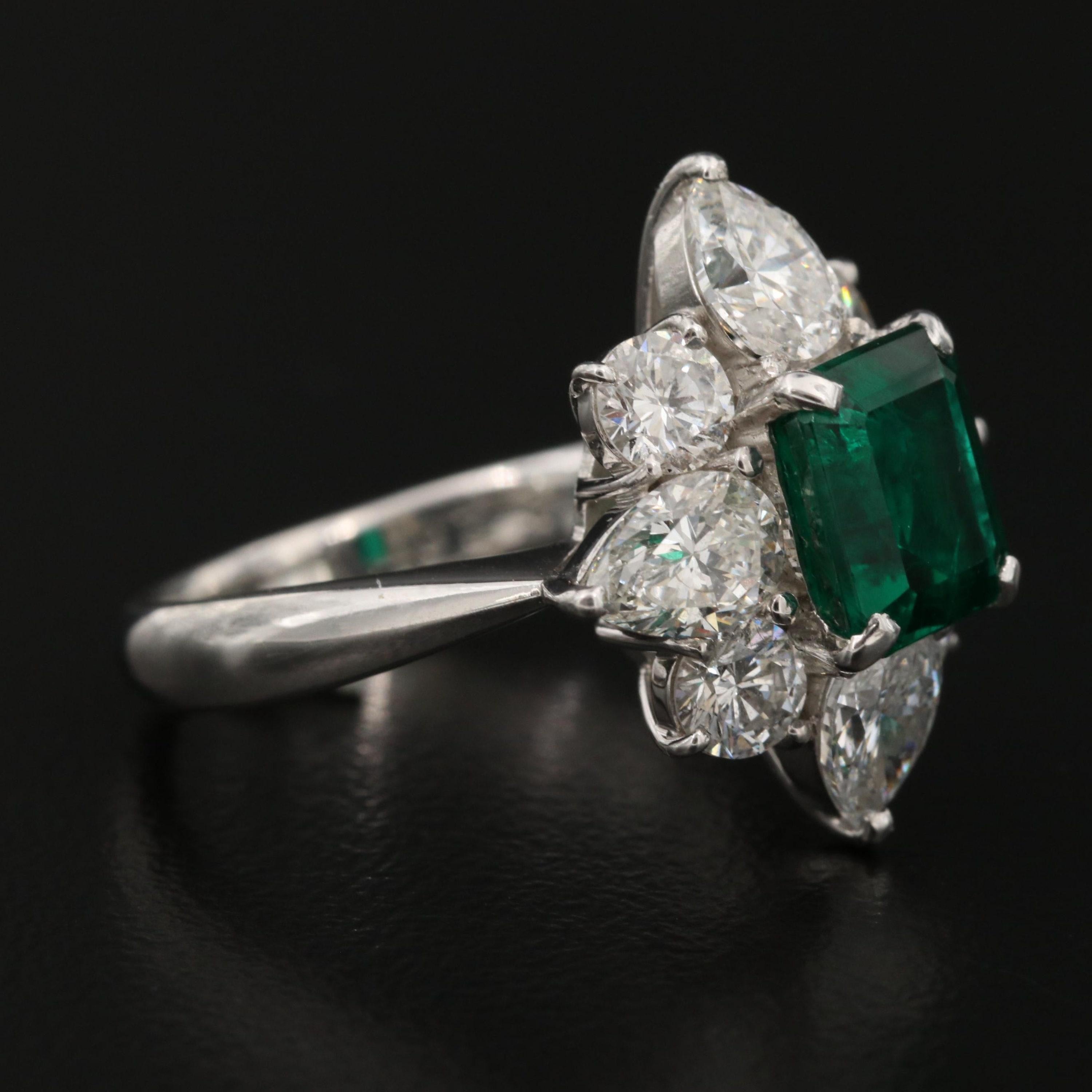 For Sale:  1.9 Carat Floral Emerald and Diamond Engagement Ring, White Gold Cocktail Ring 3