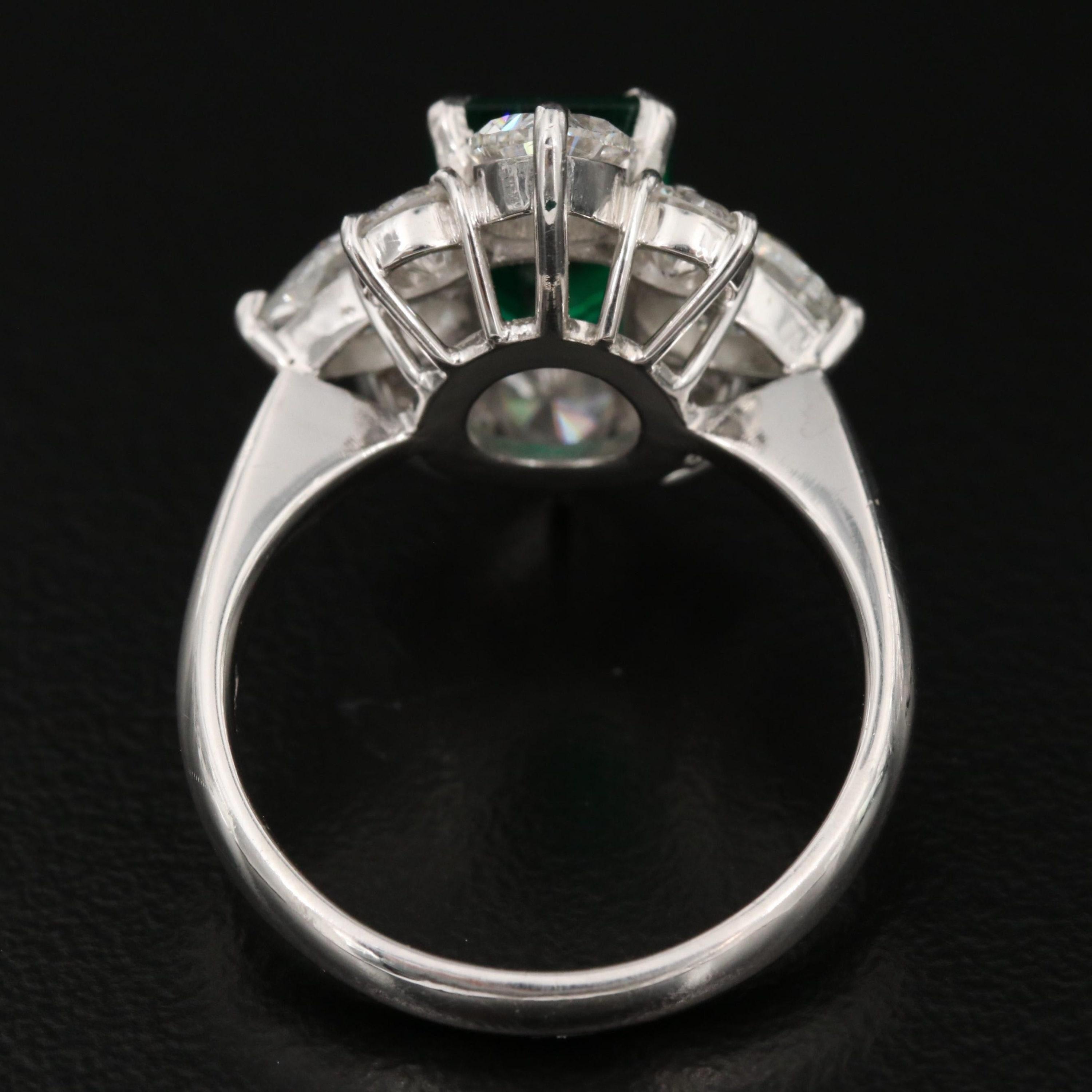 For Sale:  1.9 Carat Floral Emerald and Diamond Engagement Ring, White Gold Cocktail Ring 4
