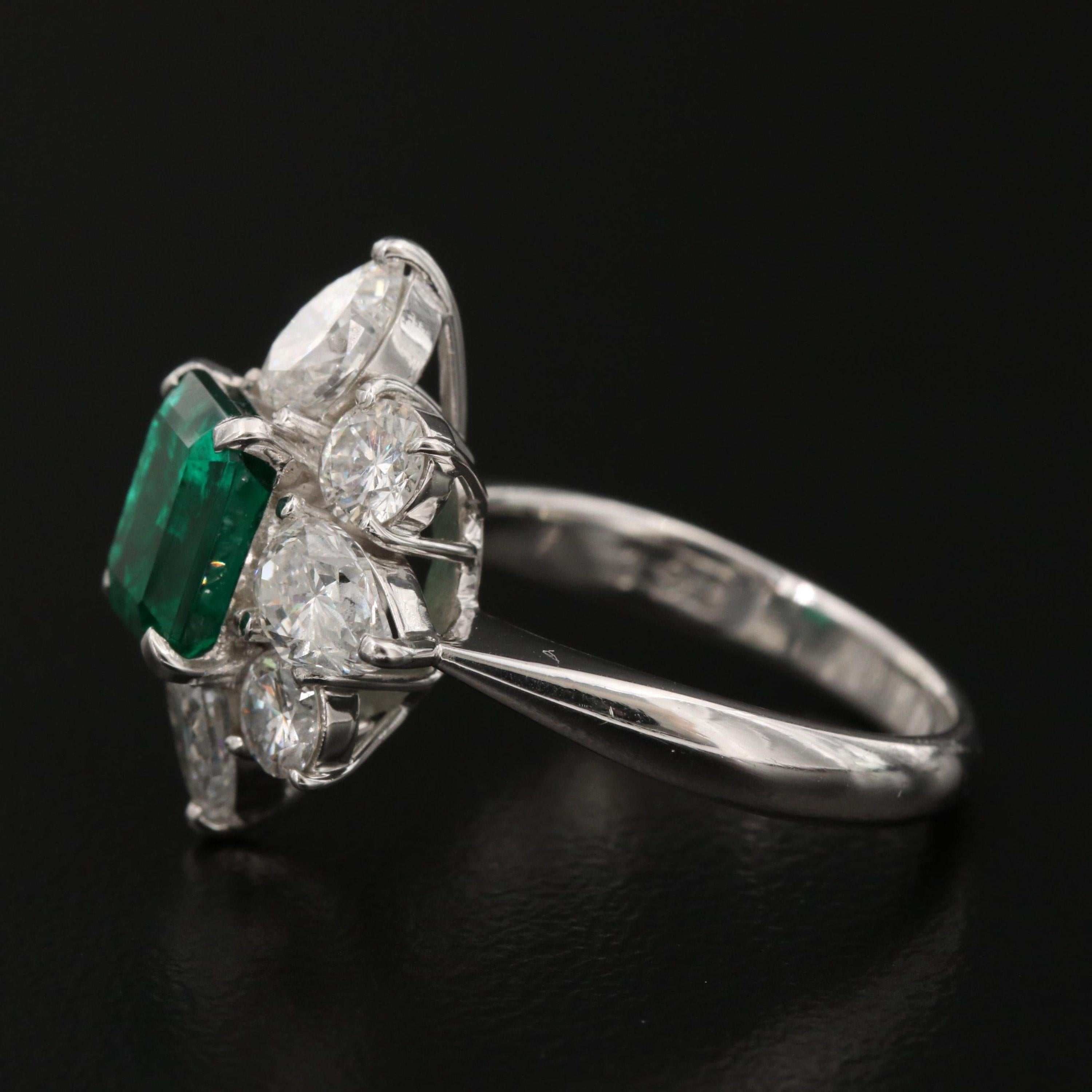 For Sale:  1.9 Carat Floral Emerald and Diamond Engagement Ring, White Gold Cocktail Ring 5