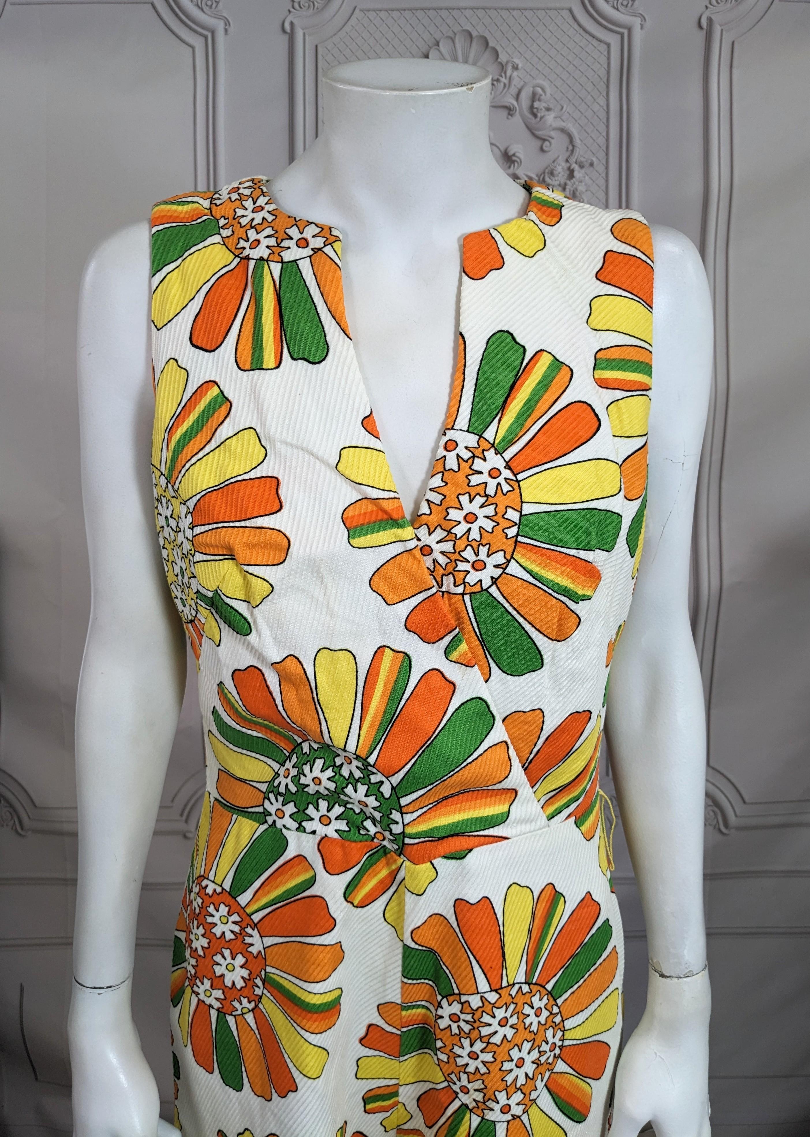 Beige Floral Cotton Twill Mod Jumpsuit For Sale