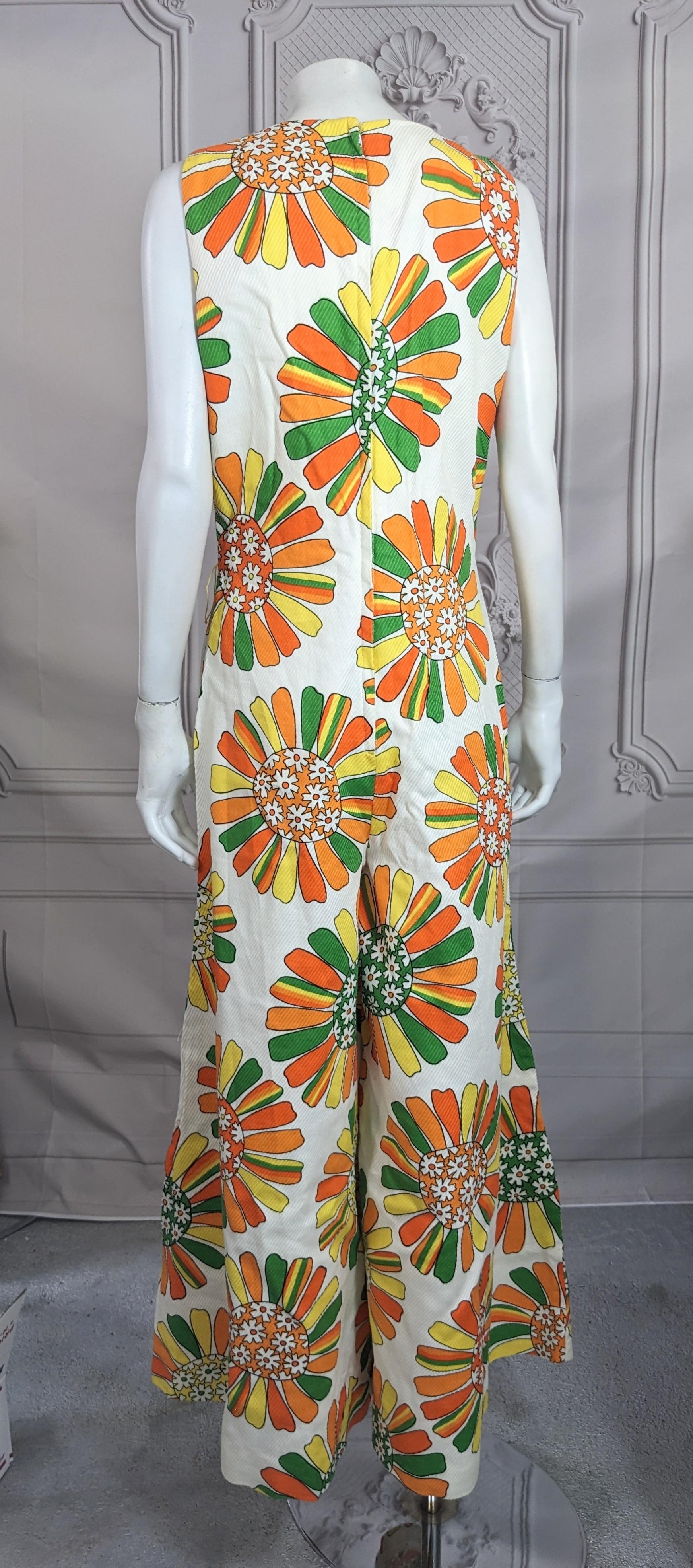 Women's or Men's Floral Cotton Twill Mod Jumpsuit For Sale