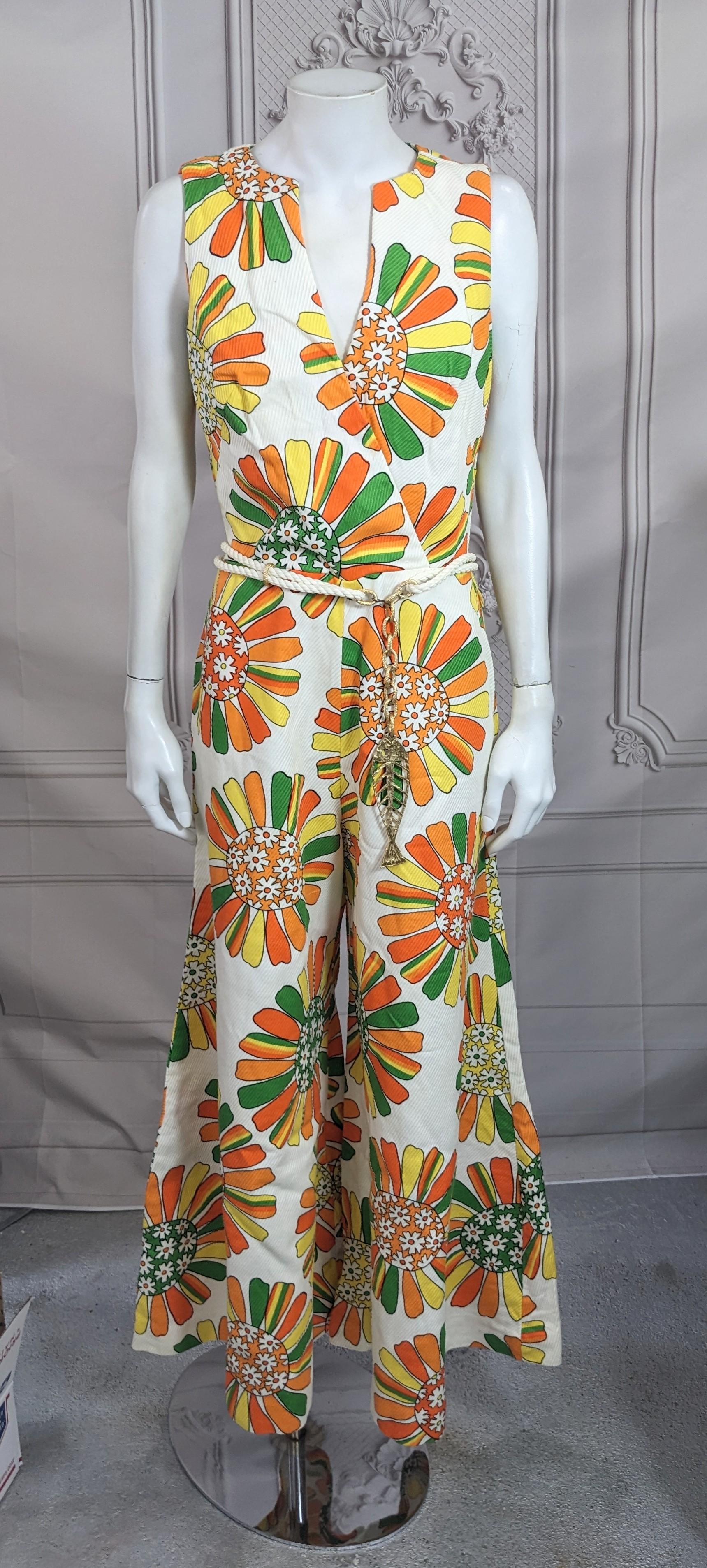 Floral Cotton Twill Mod Jumpsuit For Sale 3