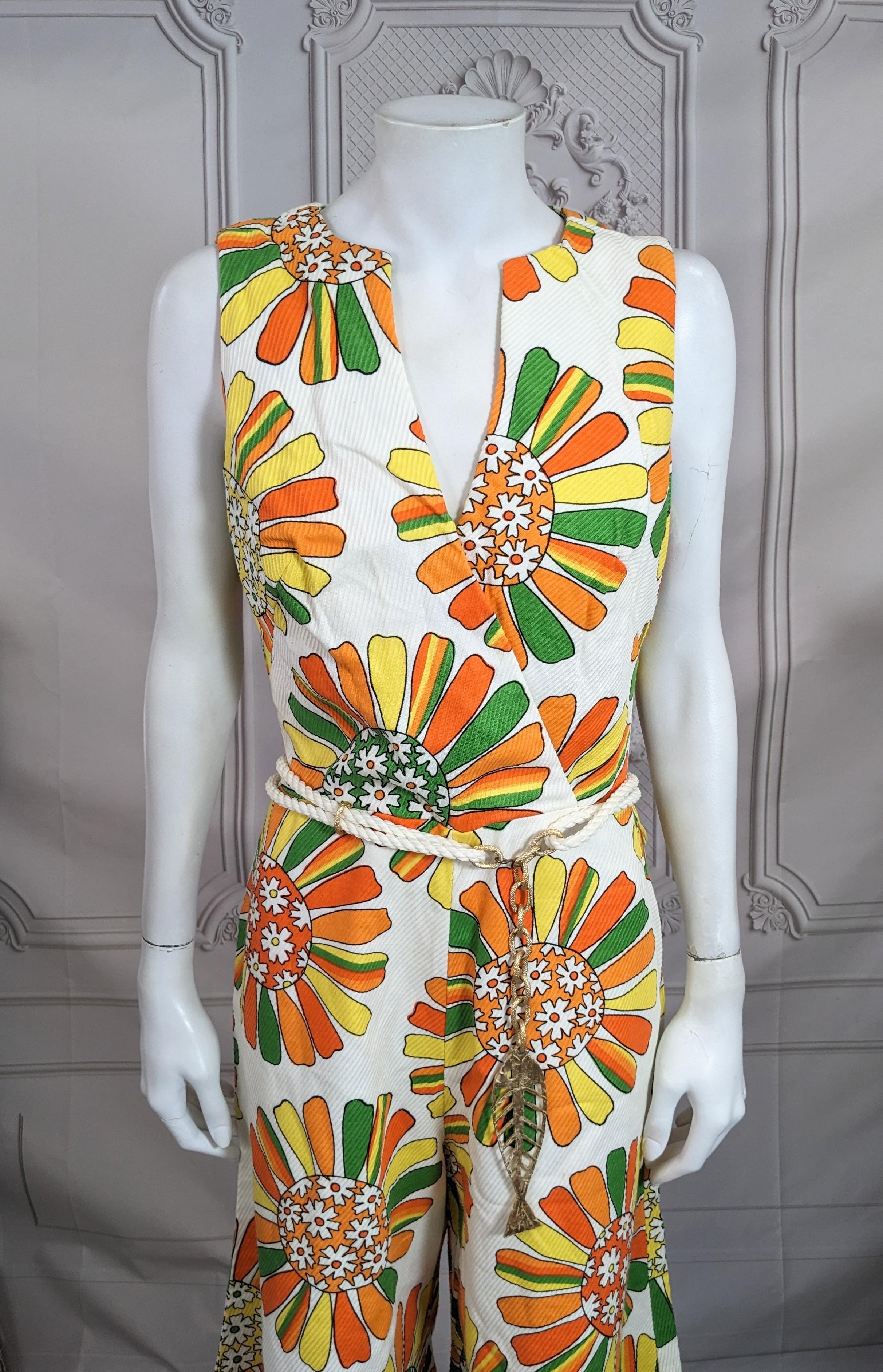 Floral Cotton Twill Mod Jumpsuit For Sale 4