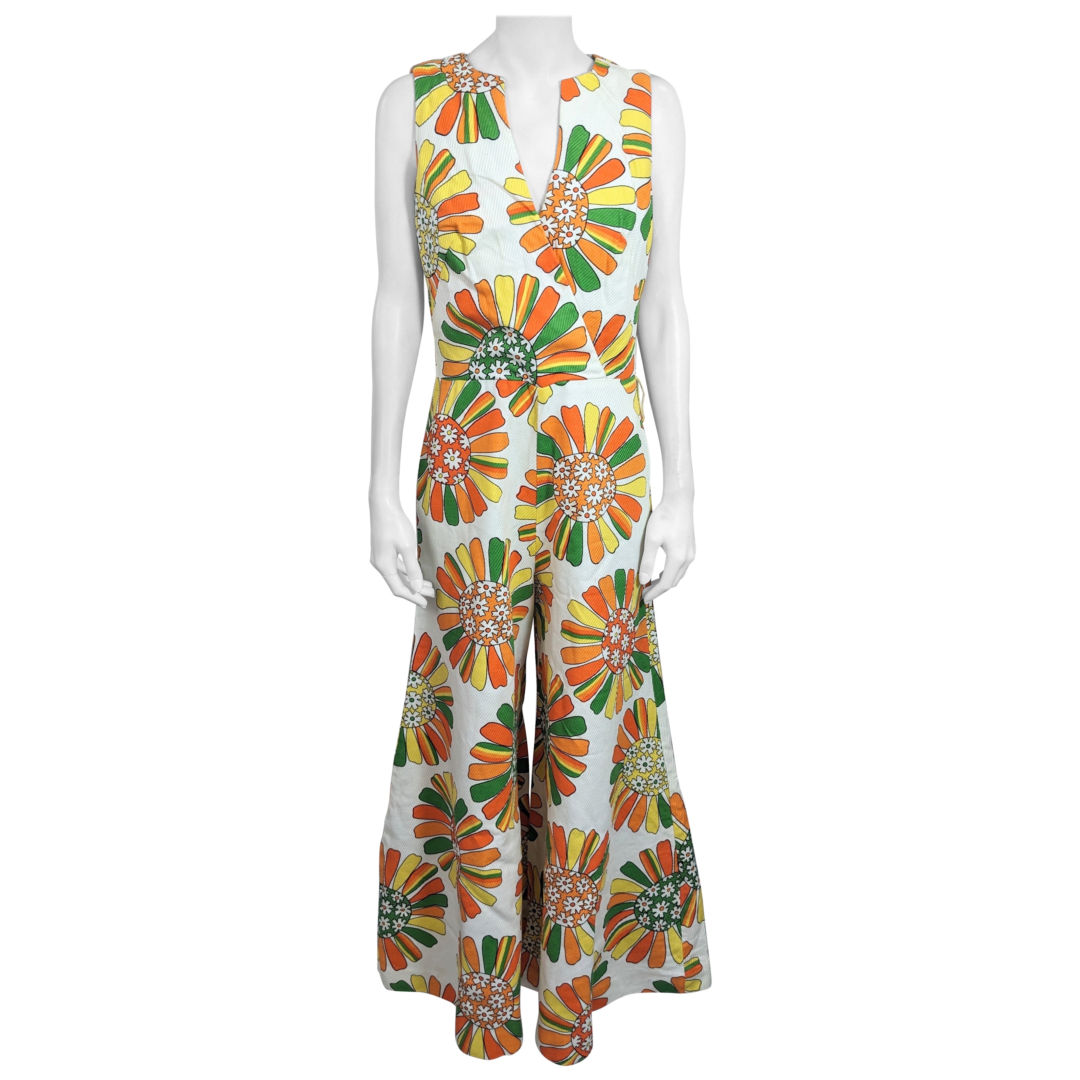 Floral Cotton Twill Mod Jumpsuit For Sale